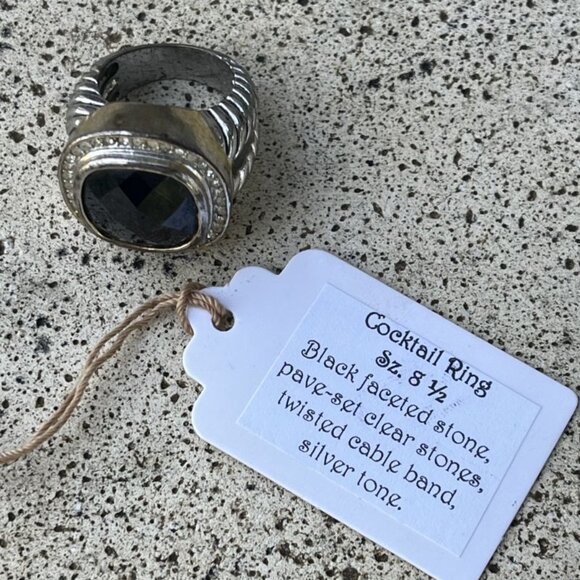 Black Faceted Cocktail Ring - Sz. 8-1/2 - Picture 3 of 6